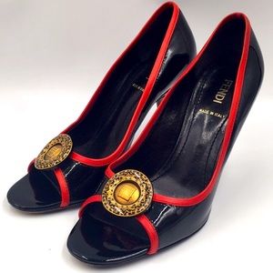 FENDI Patent Open Toe Heel Pumps size 36